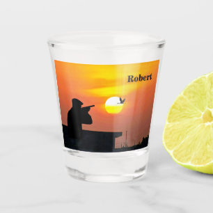Verre A Shot Chasse Silhouette Oiseau coucher de soleil Personn