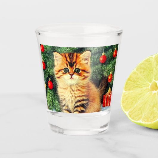 Verre A Shot Chat de Noël Vintage (Devant)