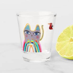 Verre A Shot Chat et oiseau