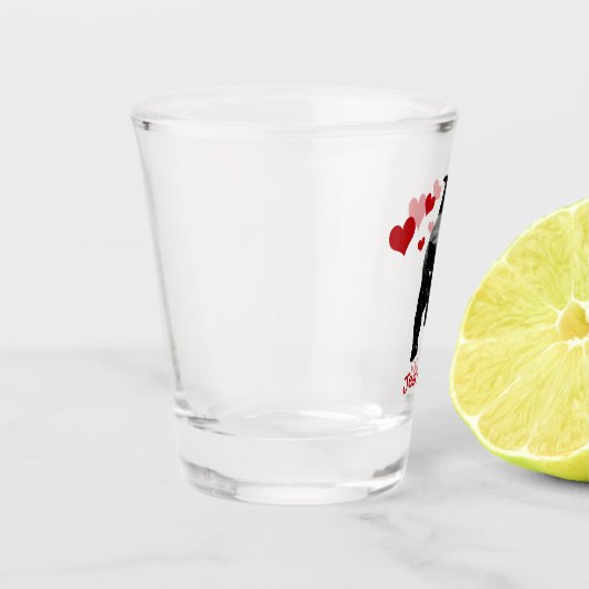 Verre A Shot Chat noir aux Coeurs rouges Nom personnalisé (Gauche)
