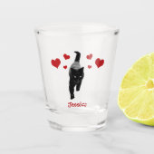 Verre A Shot Chat noir aux Coeurs rouges Nom personnalisé (Devant)