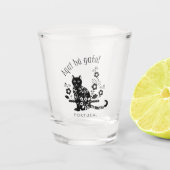 Verre A Shot Chat noir avec fleurs et expression portugaise (Devant)