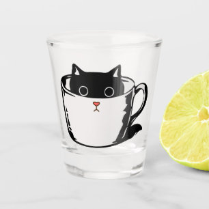 Verre A Shot Chaton noir avec nez rouge caché dans une tasse