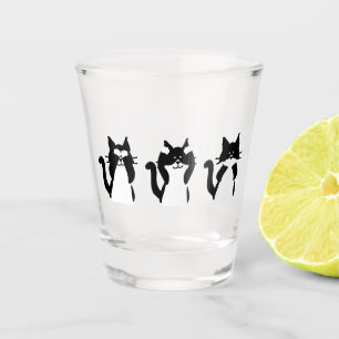 Verre A Shot Chats noirs et blancs Trois chatons sages