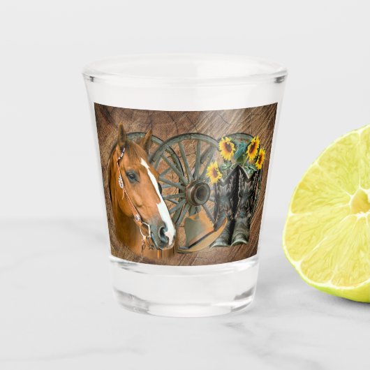 Verre A Shot Cheval Boot Boots Wagon Wheels Sunflower Western (Devant)