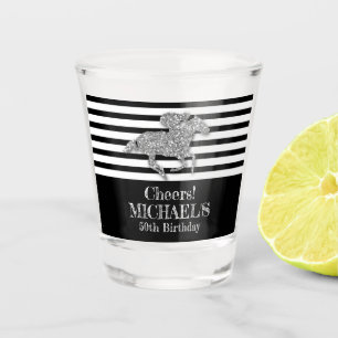 Verre A Shot Cheval de course d'argent Black White Stripes Anni