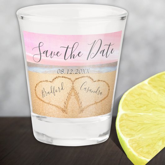 Verre A Shot Chic Blush Pink Beach Couples Coeur Sable