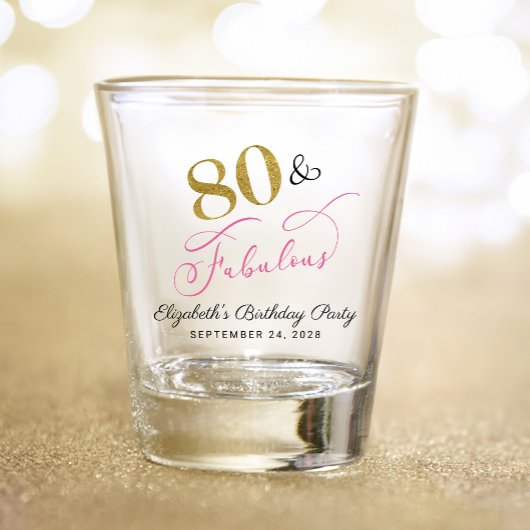 Verre A Shot Chic Gold Rose 80e fête d'anniversaire Favor