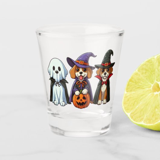 Verre A Shot Chiens mignons comme fantôme, sorcière et vampire (Devant)