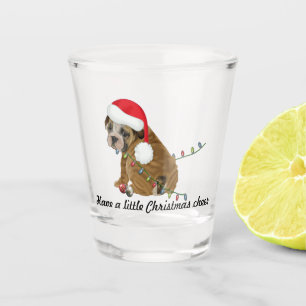 Verre A Shot Chiot adorable avec Casquette de Noël et lumières