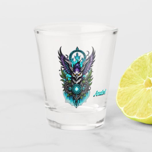 Verre A Shot Chouette aux éléments magiques. (Devant)
