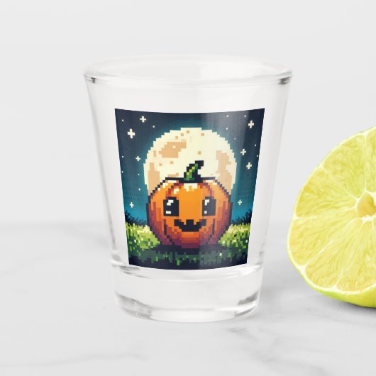 Verre A Shot citrouille Halloween 8 bits sous la lune (Devant)