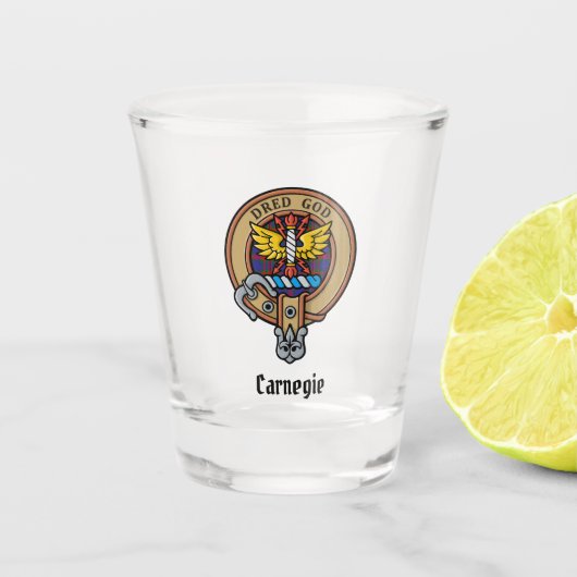 Verre A Shot Clan Carnegie Crest sur Tartan (Devant)