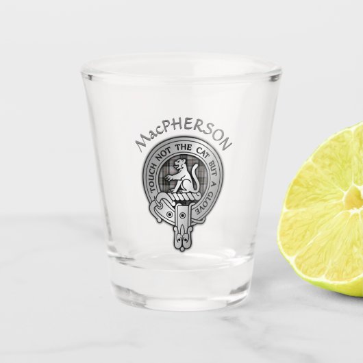 Verre A Shot Clan MacPherson Crest & Tartan (Devant)