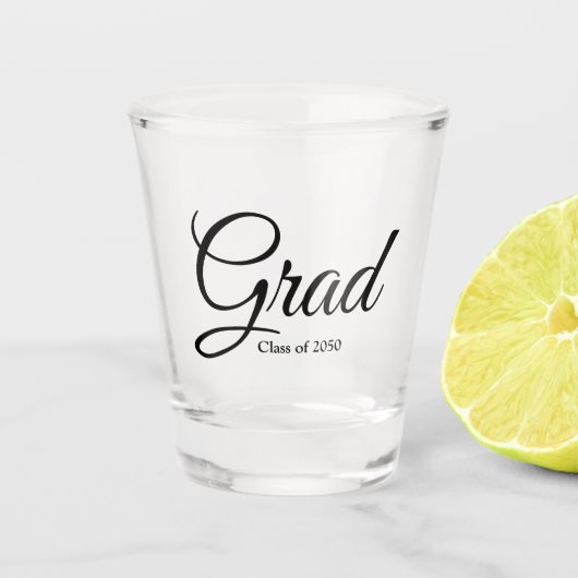 Verre A Shot Classe Grad de 2024 noir script personnalisé texte (Devant)