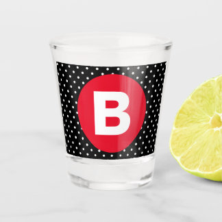 Verre A Shot Classique pois noir et blanc avec monogramme rouge