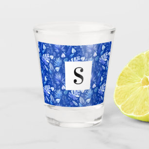 Verre A Shot Cobalt Blue Tropical Feuille Motif 1,5oz