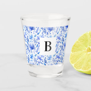 Verre A Shot Cobalt Blue Tropical Feuille Motif 1,5oz