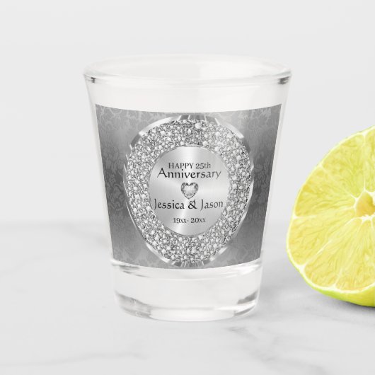 Verre A Shot Coeur Argent Et Diamants Blancs - Anniversaire (Devant)
