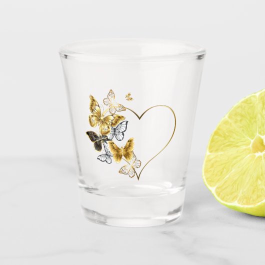Verre A Shot Coeur aux papillons d'or (Devant)