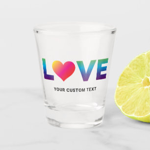 Verre A Shot Cœur d'amour arc-en-ciel avec texte personnalisé