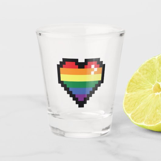 Verre A Shot Coeur de pixel arc-en-ciel (Devant)