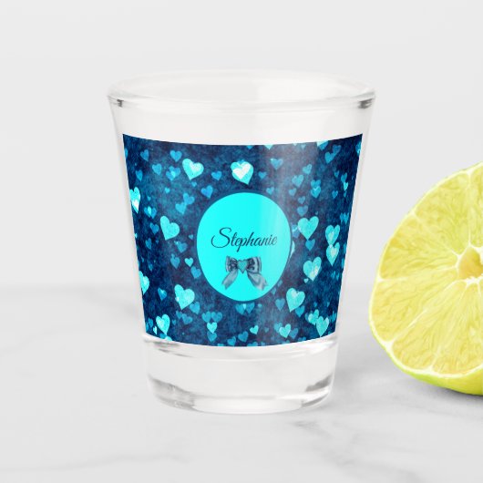 Verre A Shot Coeurs bleus vifs (Devant)