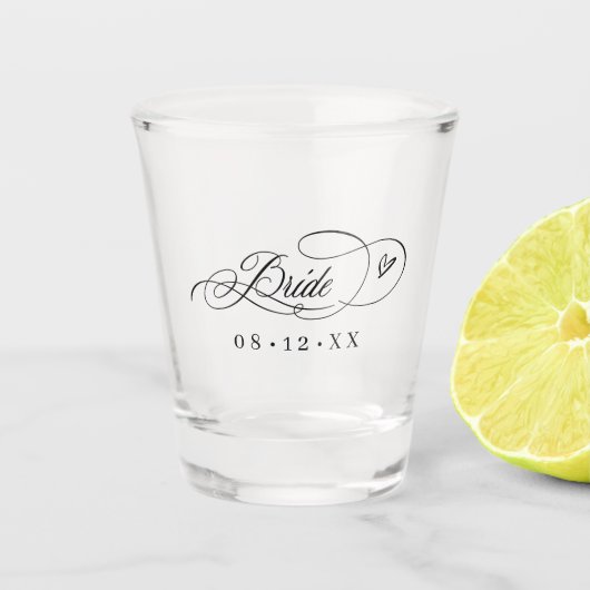 Verre A Shot Cœurs de calligraphie ornée Mariée ID1025 (Devant)