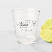 Verre A Shot Cœurs de calligraphie ornée pour le marié ID1025 (Devant)
