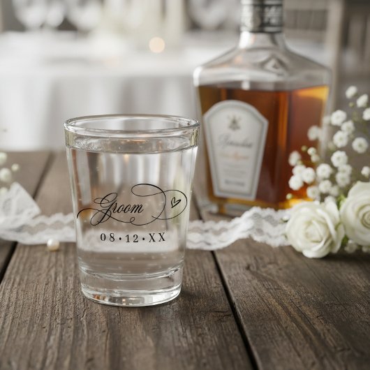 Verre A Shot Cœurs de calligraphie ornée pour le marié ID1025