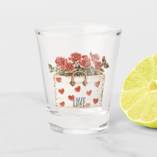 Verre A Shot Cœurs Floraux de Roses Rouges Amour