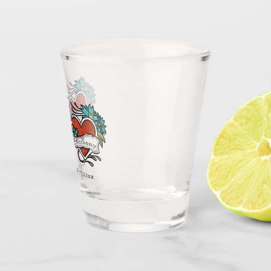 Verre A Shot Coeurs tatoués, Mariage graphique de tatouage (Droite)