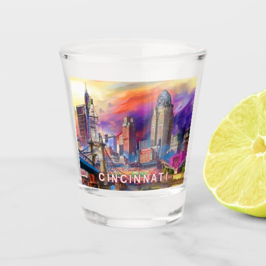 Verre A Shot Colorful Cincinnati Skyline Art Abstrait (Devant)
