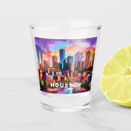 Verre A Shot Colorful Houston Skyline Art Abstrait (Devant)