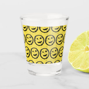 Verre A Shot Cool Sardé Joyeux visage souriant motif jaune