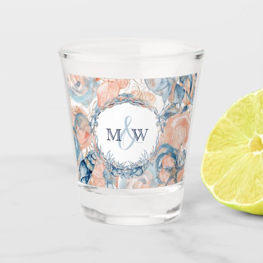 Verre A Shot Coquillage de plage Mariage nautique et Roses (Devant)