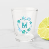 Verre A Shot Coquillages d'aquarelle bleu et monogramme d'étoil (Devant)