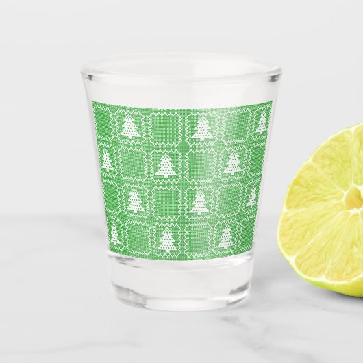 Verre A Shot Cosy sapin de Noël affreux pull à damiers motif (Devant)