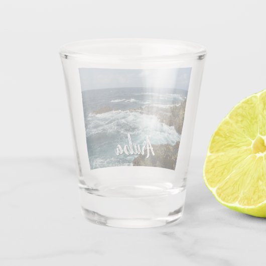 Verre A Shot Côte rocheuse d'Aruba et océan bleu (Dos)