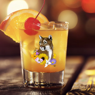 Verre A Shot Cougar Mountain Lion Puma Fleurs