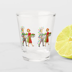 Verre A Shot Couple célébrant Noël 1950
