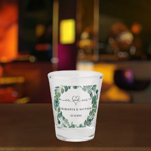 Verre A Shot couronne d'eucalyptus mariage m. mrs