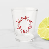 Verre A Shot Couronne scandinave d'oiseaux et de fleurs (Devant)