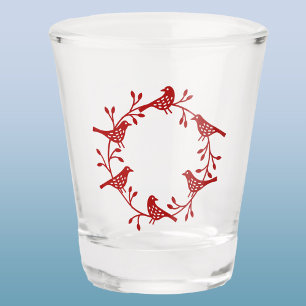 Verre A Shot Couronne scandinave d'oiseaux et de fleurs