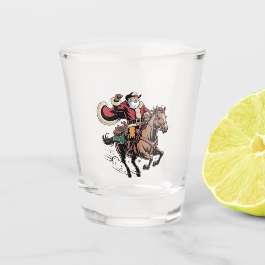 Verre A Shot Cowboy Père Noël Monter Un Cheval Noël (Devant)