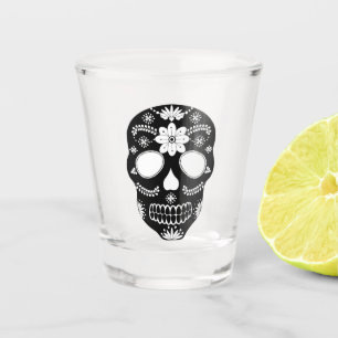 Verre A Shot Crâne à sucre mexicain noir et blanc