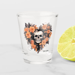 Verre A Shot Crâne d'Ange de Nuit avec Cœur Floral Orange et No