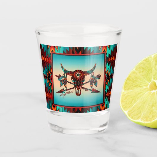 Verre A Shot Crâne de buffle et flèches vitres (Devant)