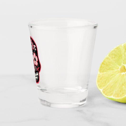 Verre A Shot Crâne noir avec fleurs (Droite)