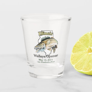 Verre A Shot Custom Lake et Date Illinois Walleye Opener